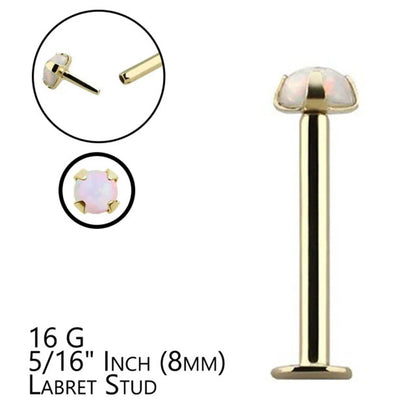 14K Solid Gold 16 Gauge Labret Stud with Push In Synthetic Opal - photo 6
