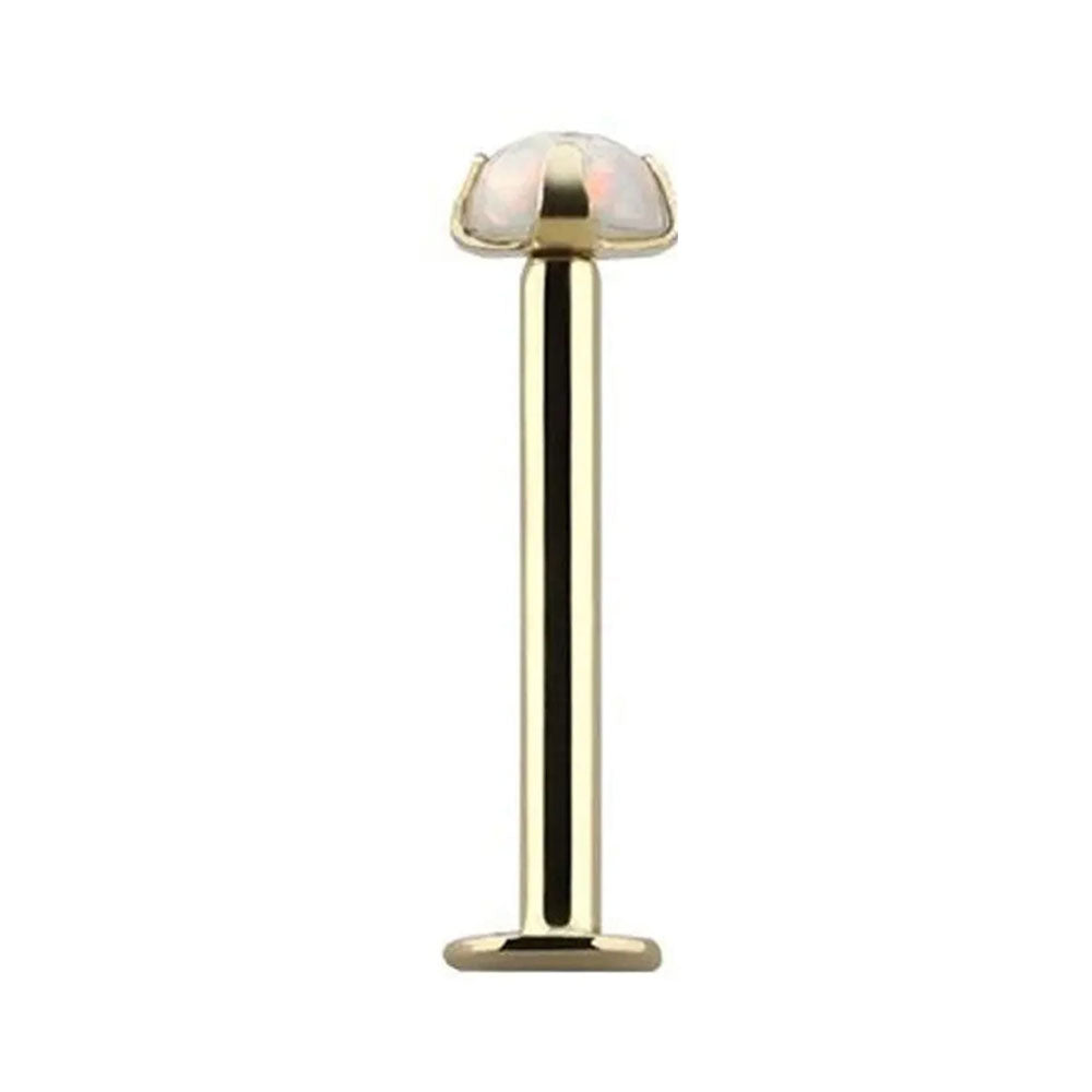 14K Solid Gold 16 Gauge Labret Stud with Push In Synthetic Opal - photo 4