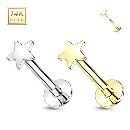 14K Solid Gold Threadless Push-In Star Labret Stud 18 Gauge 8mm