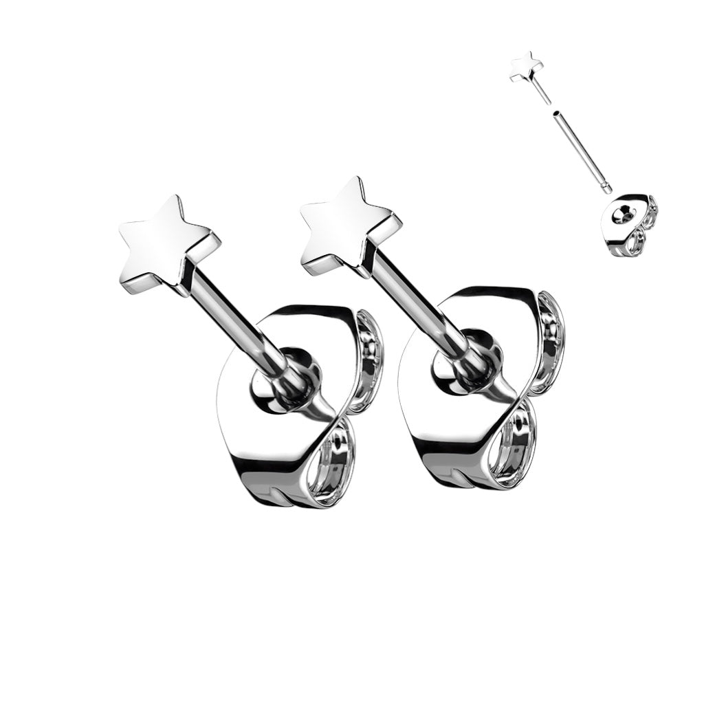 Titanium Threadless Push-In Star Stud Earring 20G 6mm - Pair