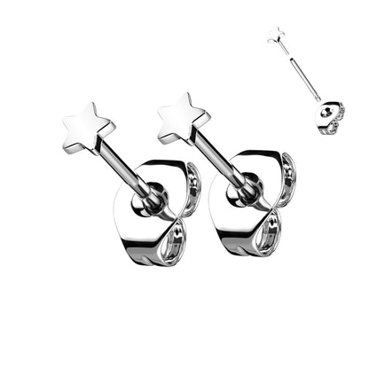 Titanium Threadless Push-In Star Stud Earring 20G 6mm - Pair