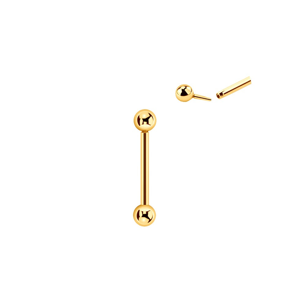 14K Solid Gold 16 Gauge Push In Straight Barbell with 3mm Balls - photo 2