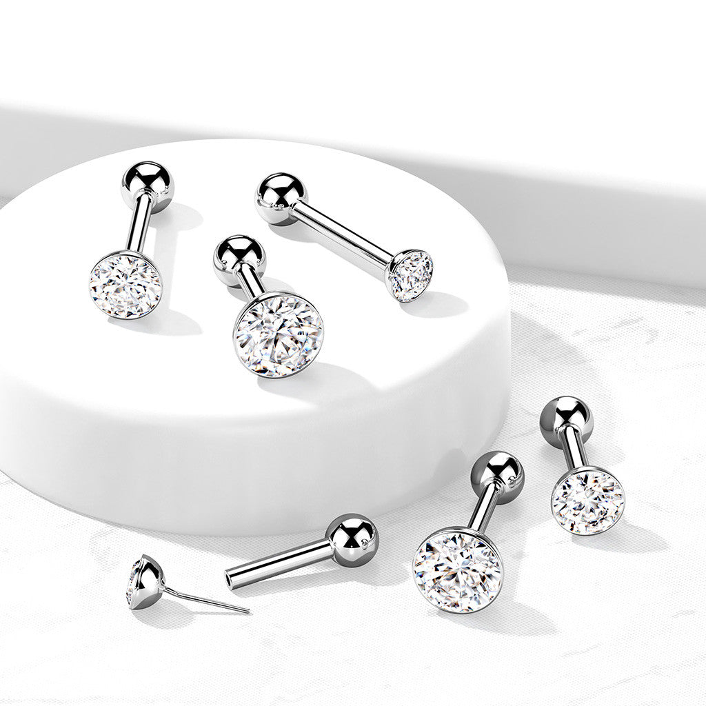 Titanium 16 to 18 Gauge Push-In Threadless Barbell with CZ - photo 2
