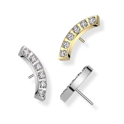 Surgical Steel Push In Threadless Curved Bar Top with CNC Set CZ