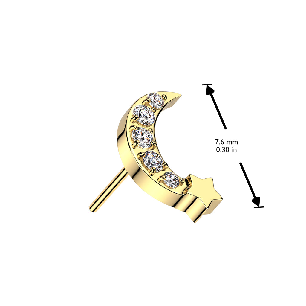 Surgical Steel Threadless CNC Set CZ Crescent Moon Star Top