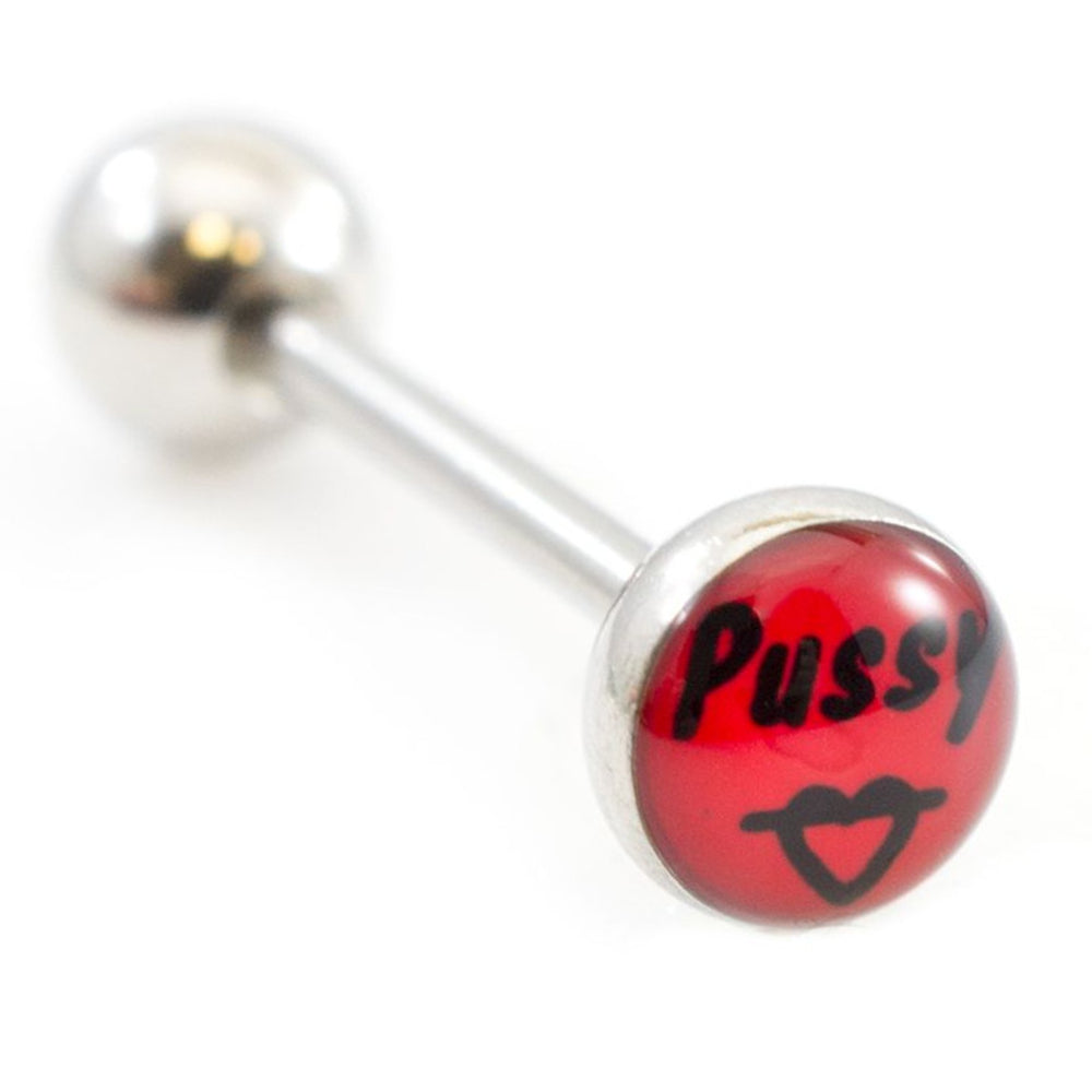 Surgical Steel 14 Gauge Tongue Barbell Ring with Pussy Logo