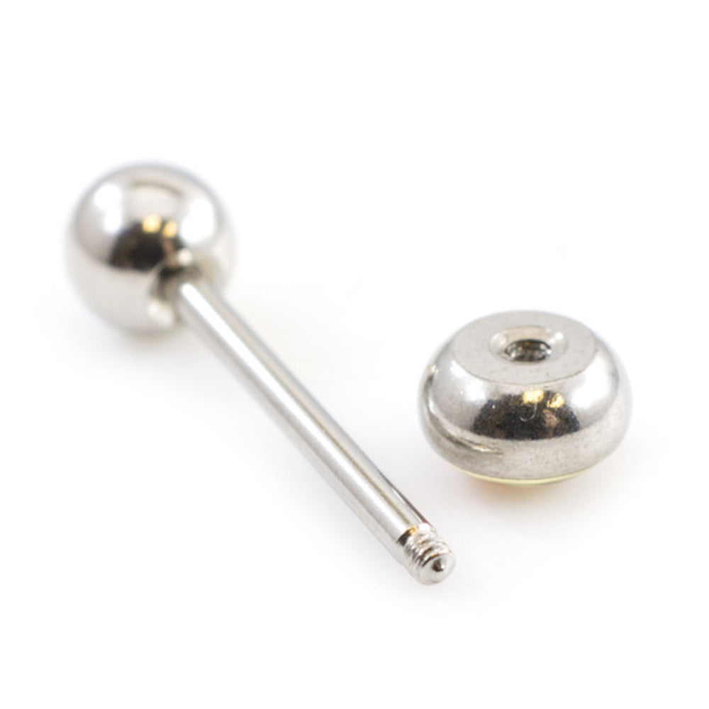 Surgical Steel 14 Gauge Tongue Barbell Ring with Pussy Logo - View 2