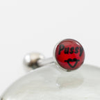 Surgical Steel Tongue Ring Straight Barbell 14 Gauge with Pussy Logo - Kruelty - Photo 2