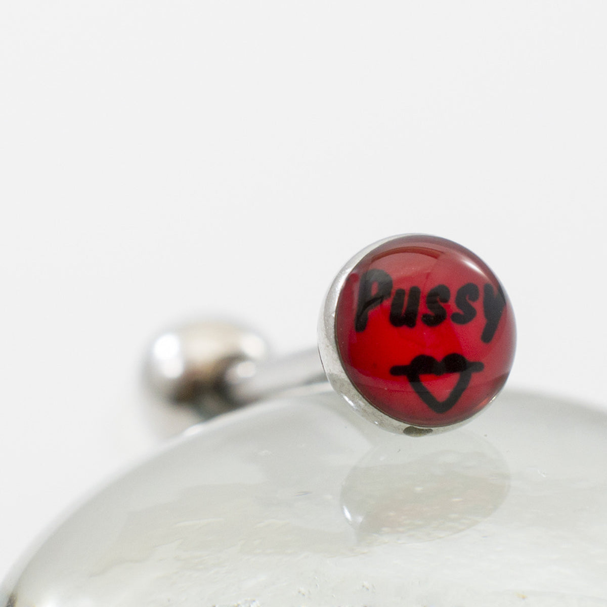 Surgical Steel Tongue Ring Straight Barbell 14 Gauge with Pussy Logo - Kruelty - Photo 2