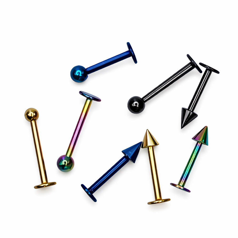 PVD Surgical Steel 16 Gauge Ball & Spike Labret Studs 8mm - 8 Pack