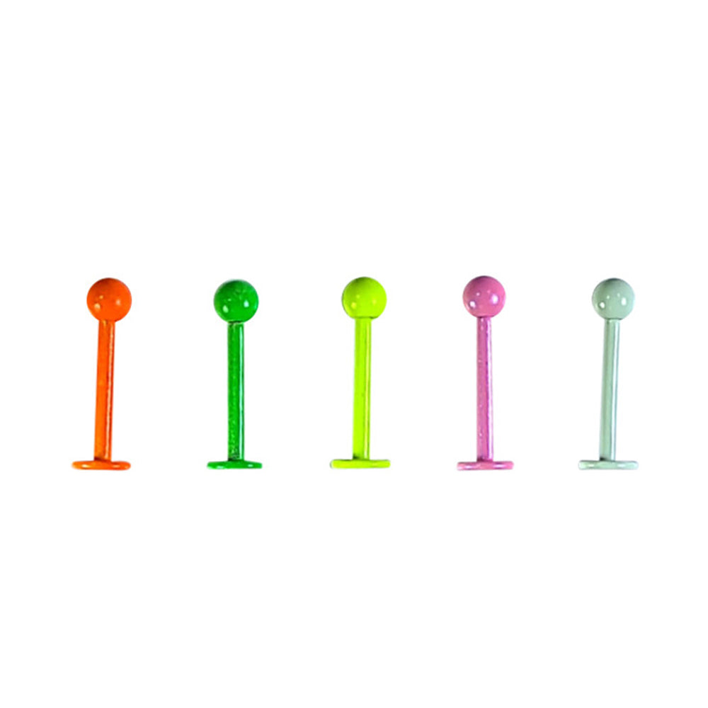 Surgical Steel Flat Back Labret Studs 16G 8mm with PVD Balls - 5 Pack