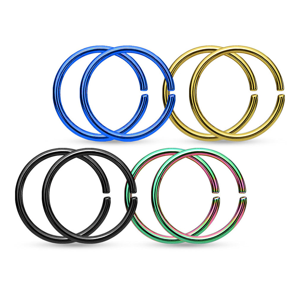PVD Surgical Steel 16 Gauge Bendable Seamless Hoop Rings - 8 Pack