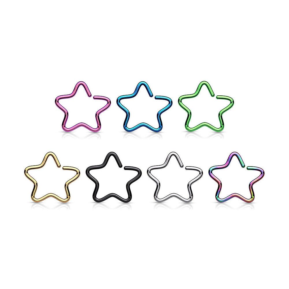 Surgical Steel 16 Gauge Bendable Star Split Ring with PVD Colors