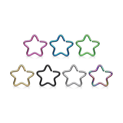 Surgical Steel 16 Gauge Bendable Star Split Ring with PVD Colors