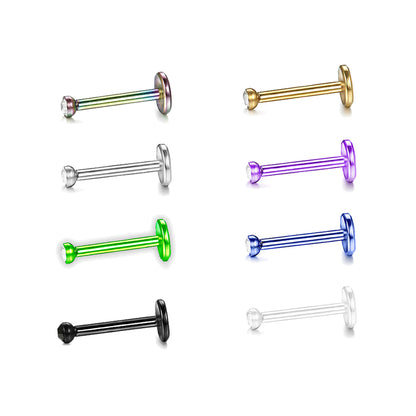 Surgical Steel 16 Gauge Flat Back Labret with Bezel Set CZ