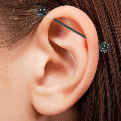 Surgical Steel 14 Gauge Industrial Barbell with Acrylic Dice - photo 2