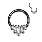 Surgical Steel 16 Gauge Five Baguette CZ Fan Hinged Segment Ring