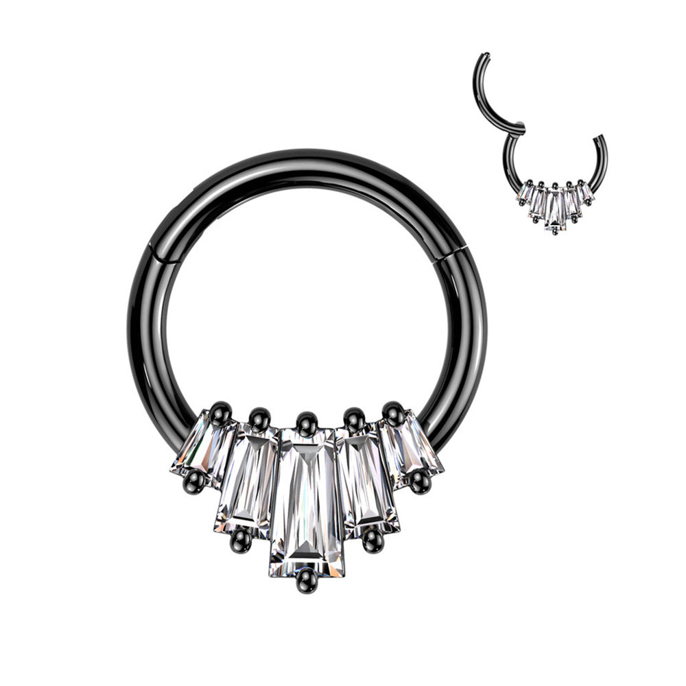 Surgical Steel 16 Gauge Five Baguette CZ Fan Hinged Segment Ring