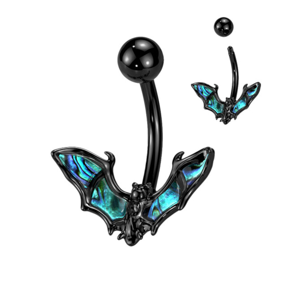 Surgical Steel 14 Gauge Abalone Shell Bat Wings Belly Button Ring