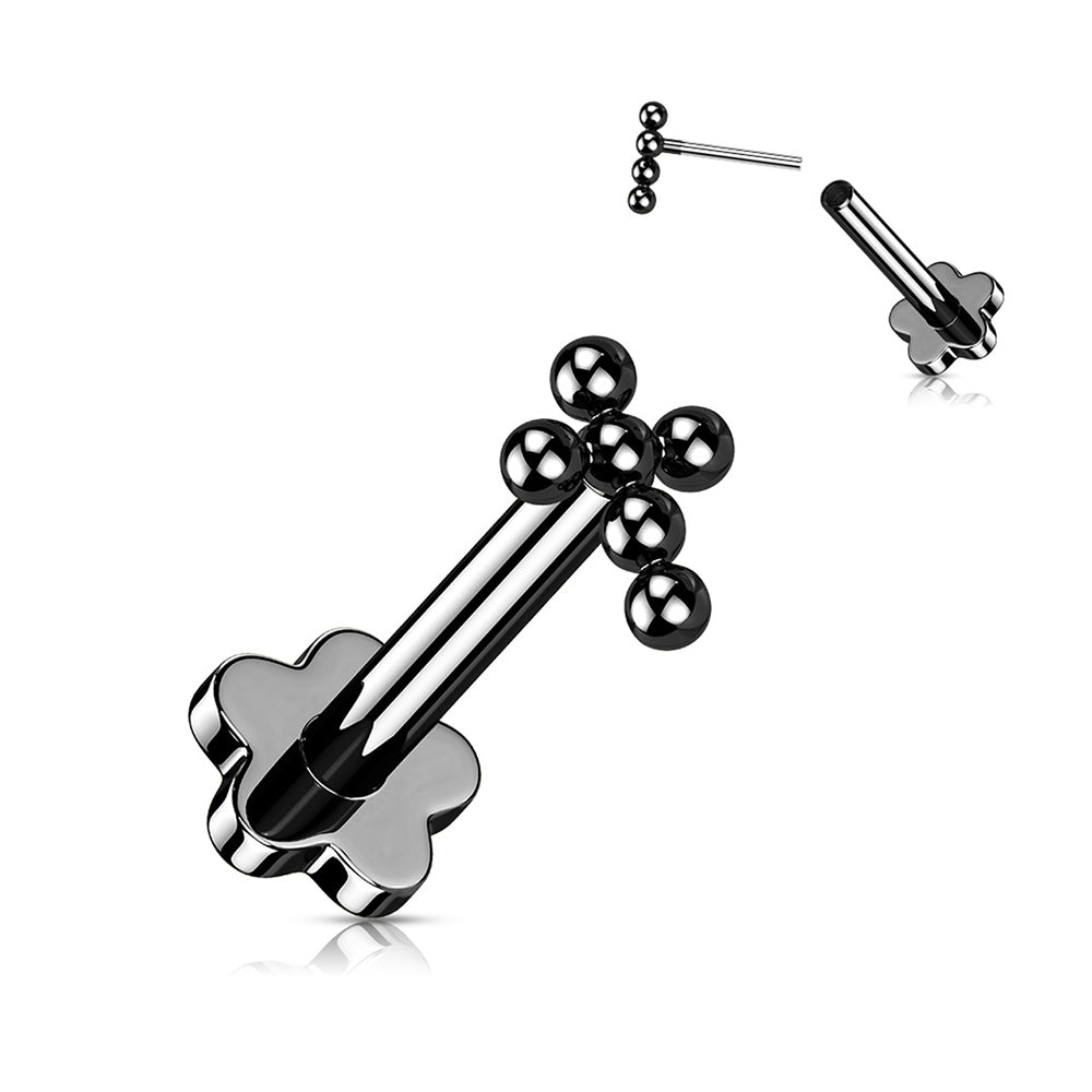 Titanium 16 to 20 Gauge Beaded Ball Cross Flat Back Labret Stud
