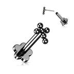Titanium 16 to 20 Gauge Beaded Ball Cross Flat Back Labret Stud