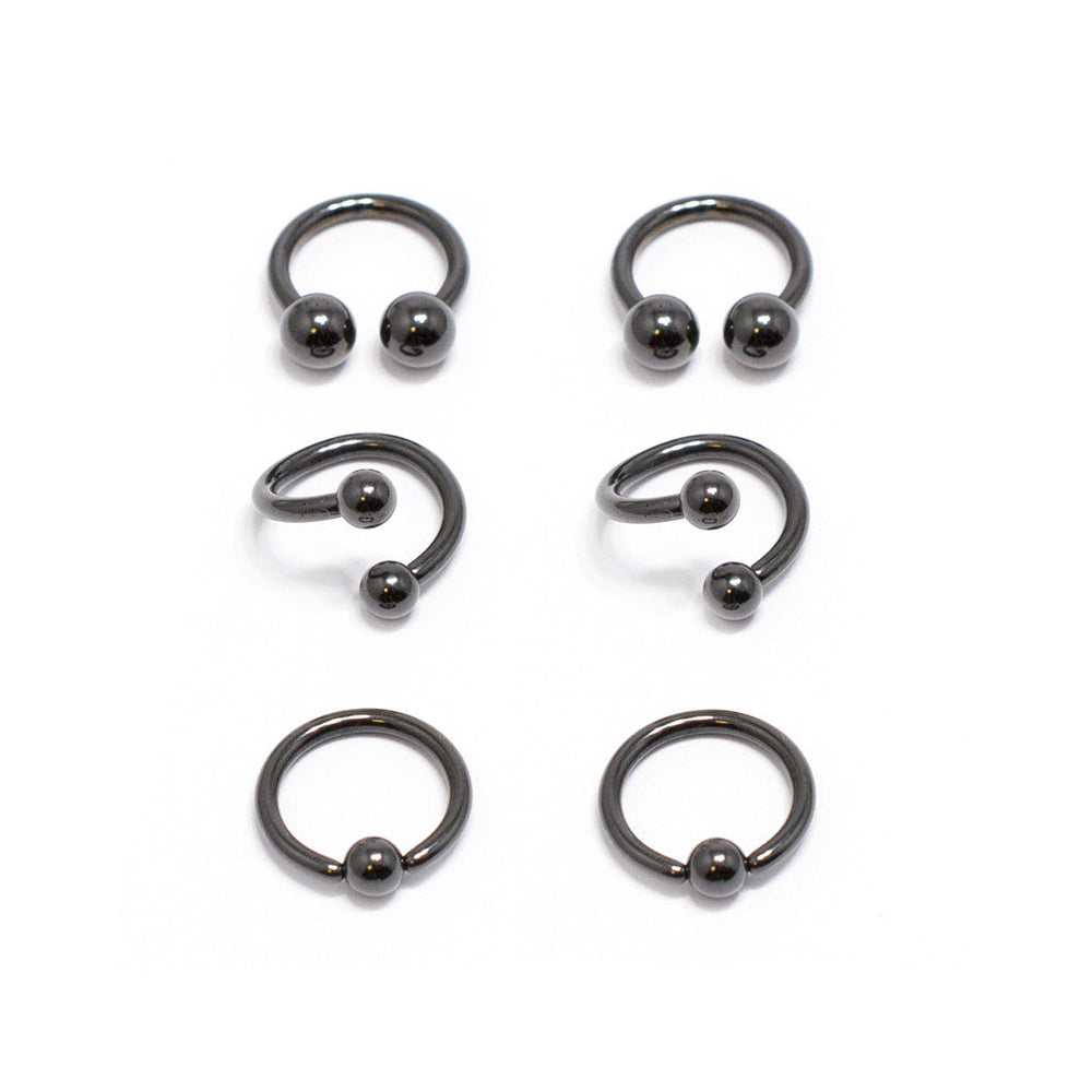 Black PVD Surgical Steel 16G Twist Captive Bead Rings 8mm - 6 Pack