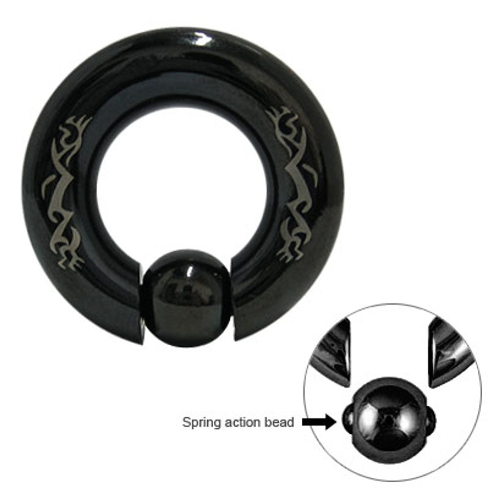 Surgical Steel 0 Gauge Black PVD Captive Bead Ring - 5/8 Inch