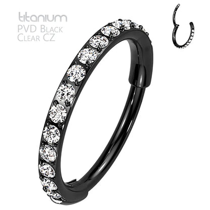 Titanium 20 Gauge Hinged Nose Ring CZ Hoop with Paved Clicker - photo 4
