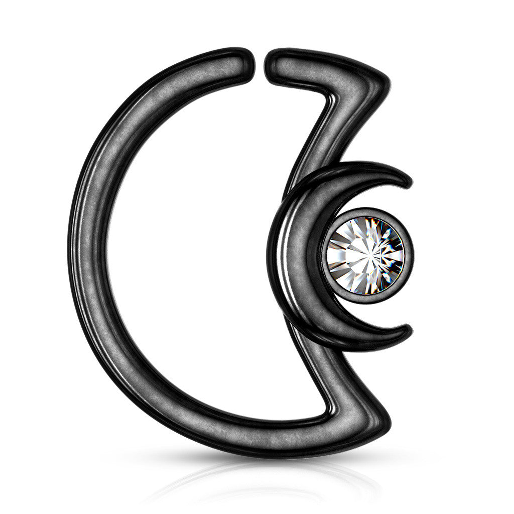 Surgical Steel 16 & 18 Gauge Crescent Moon Bezel CZ Bendable Hoop - photo 3