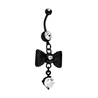 Surgical Steel 14 Gauge Belly Ring with CZ Dangle Bow - photo 4