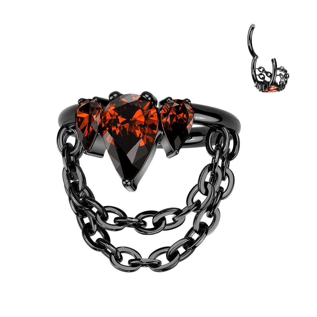 Titanium 16 to 18 Gauge Dangle Chain Pear CZ Crown Segment Ring