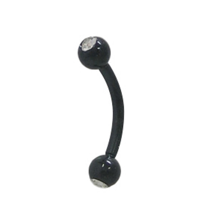 Black Surgical Steel 16 Gauge Curved Barbell with CZ Ends