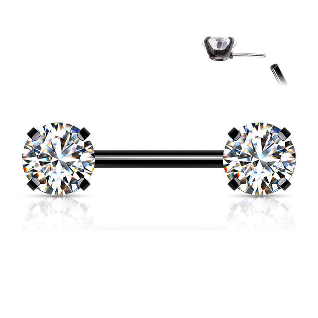 Surgical Steel 14 Gauge Threadless Nipple Barbell with Prong CZ - Pair - photo 11