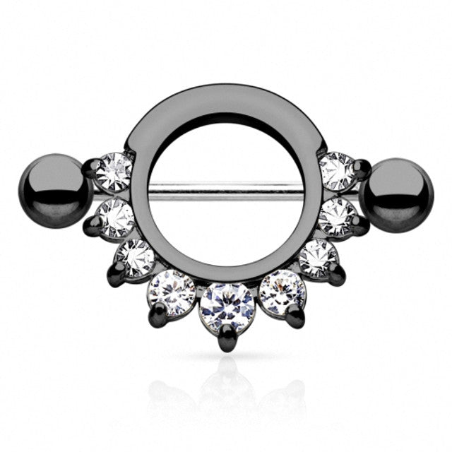Surgical Steel 14 Gauge Nipple Shield Ring with CZ Half Circle - Pair - photo 4