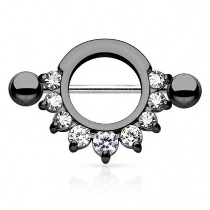 Surgical Steel 14 Gauge Nipple Shield Ring with CZ Half Circle - Pair - photo 4