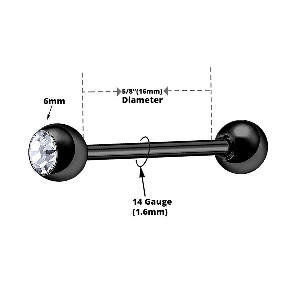 Surgical Steel 14 Gauge Tongue Barbell with PVD Black CZ Top - photo 2