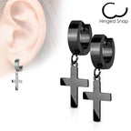 Surgical Steel 20 Gauge Gold Dangle Cross Hinged Hoop Earrings - Pair