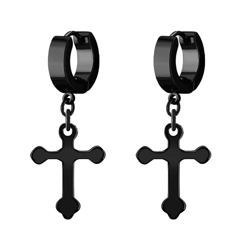 Surgical Steel Dangle Cross Huggie Earrings - Pair