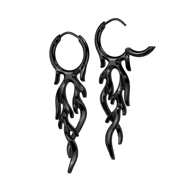 Surgical Steel 18 Gauge Dangling Flame Huggie Hoops - Pair