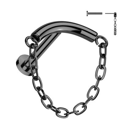 Titanium Threadless Curved Labret 16G & 18G 8mm with Linked Chain - photo 5