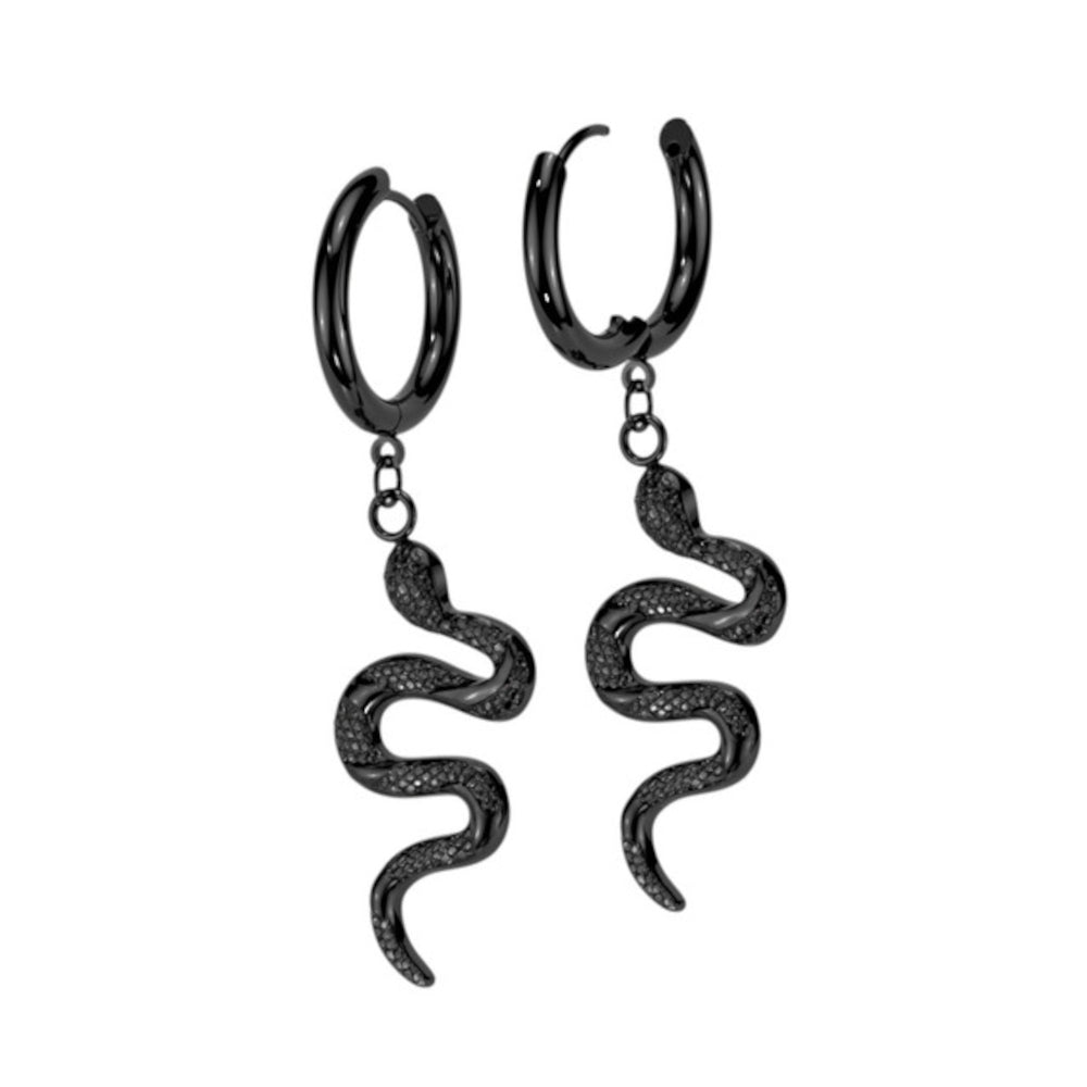 Surgical Steel 18 Gauge Dangle Snake Hoop Earrings - Pair