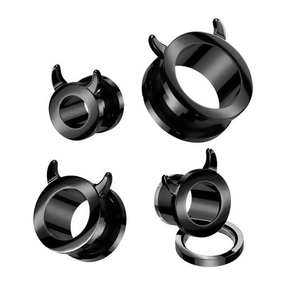 Double Flared Black Screw Fit Plug Ear Tunnel Devil Horn 2 to 5/8" Gauge - Pair