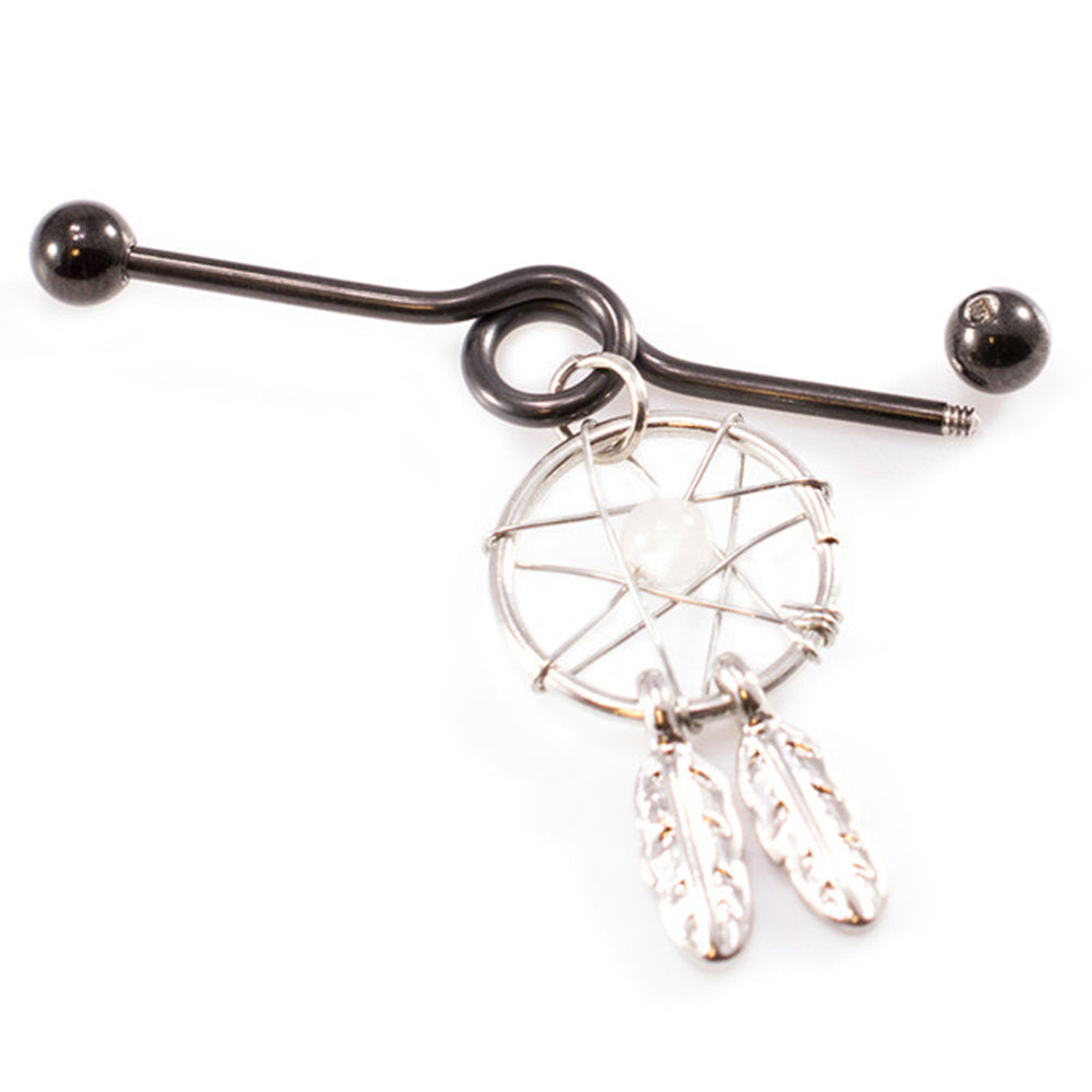 Surgical Steel 14 Gauge Dream Catcher Industrial Barbell with Retainer - photo 3
