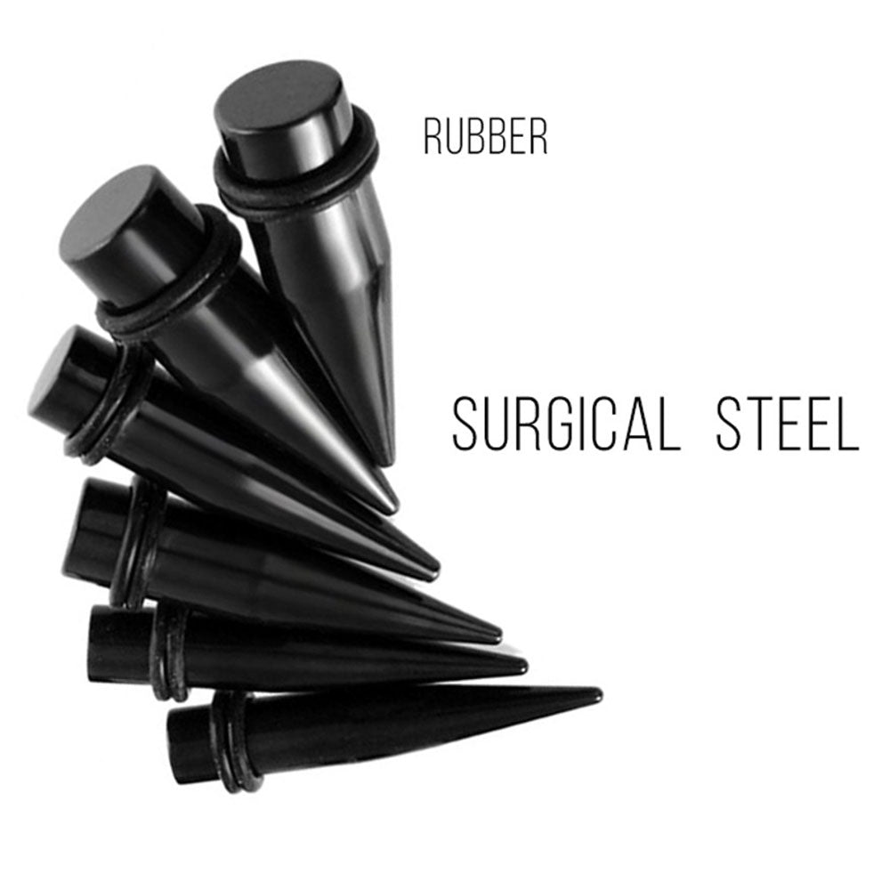 Black PVD Surgical Steel 14 to 00G Tapers & Screw Tunnels - 36 Pack
