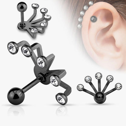 Surgical Steel 16 Gauge Cartilage Barbell with Five Fan Hanger CZ - photo 4