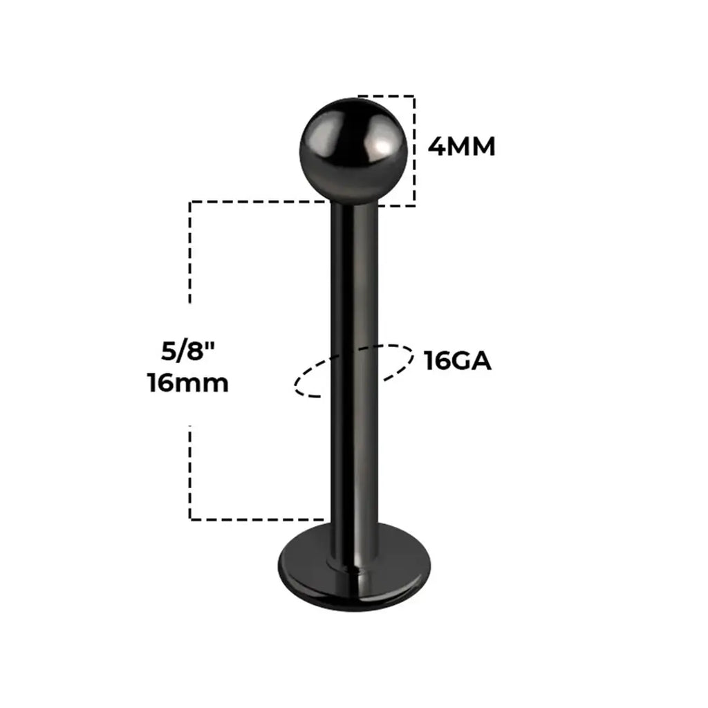 Surgical Steel 16 Gauge Black Flat Back Labret Stud