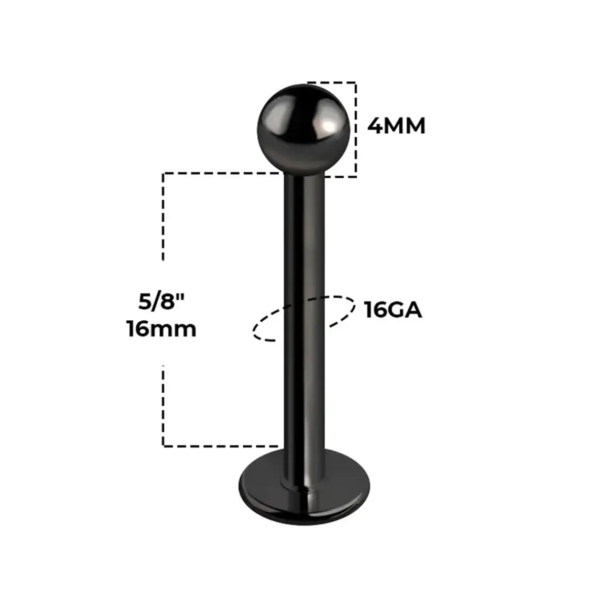 Surgical Steel 16 Gauge Black Flat Back Labret Stud