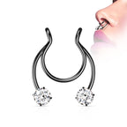 Surgical Steel Horseshoe CZ Fake Clip On Ring