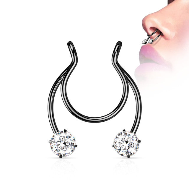 Surgical Steel Horseshoe CZ Fake Clip On Ring