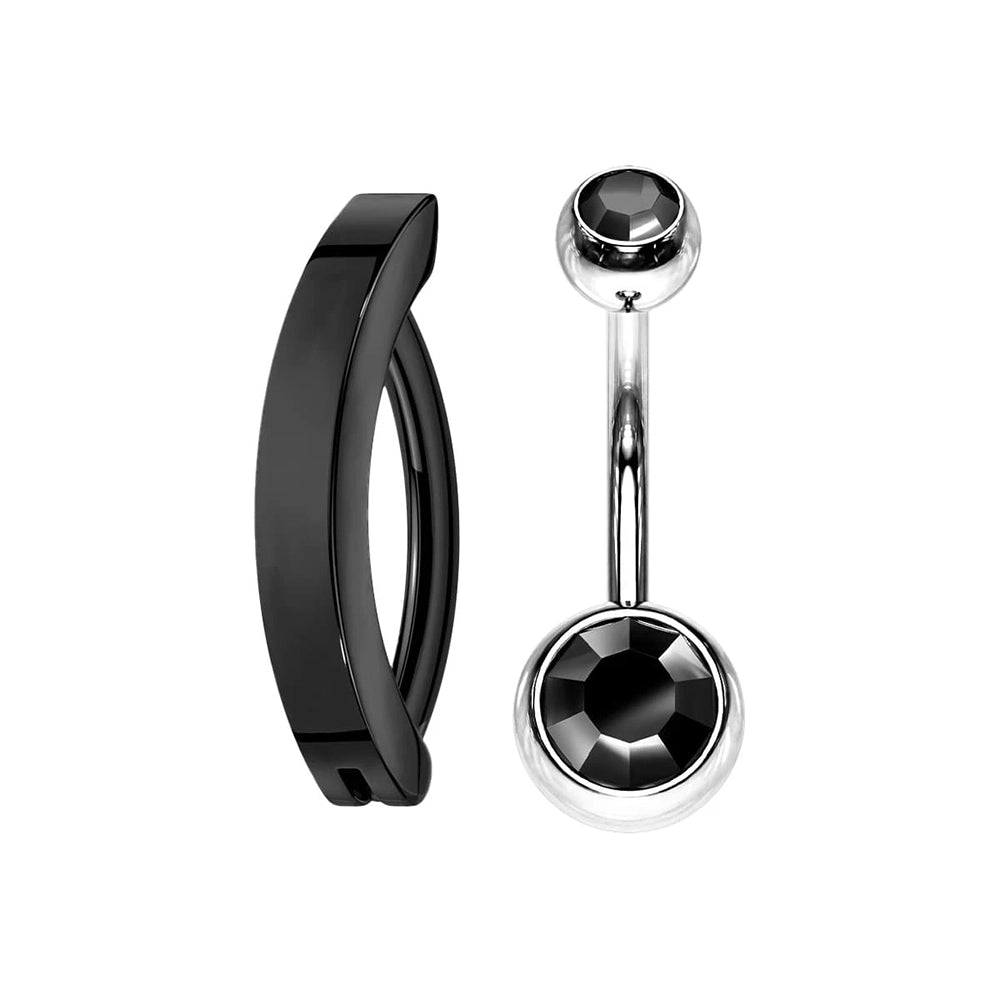 Titanium Black Hinged Belly Ring 14G 12mm with CZ - 2 Pack